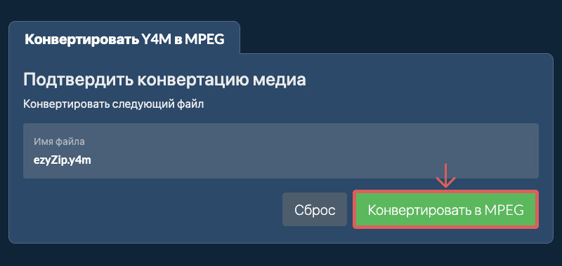 Кнопка Конвертировать в MPEG в ezyZip