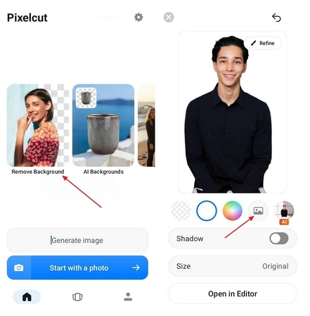 Pixelcut на iPhone: Remove Background, AI Backgrounds и Refine