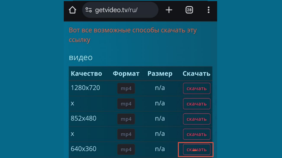 Кнопка скачивания в GetVideo
