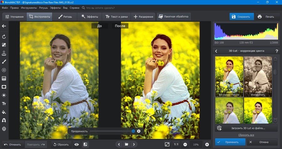 Окно первичной обработки RAW в ФотоМАСТЕРе
