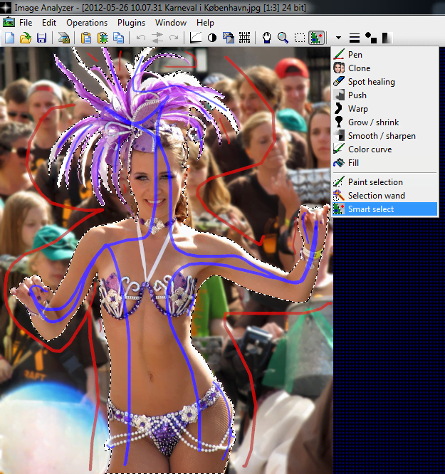 Пример Smart select brush в Image Analyzer