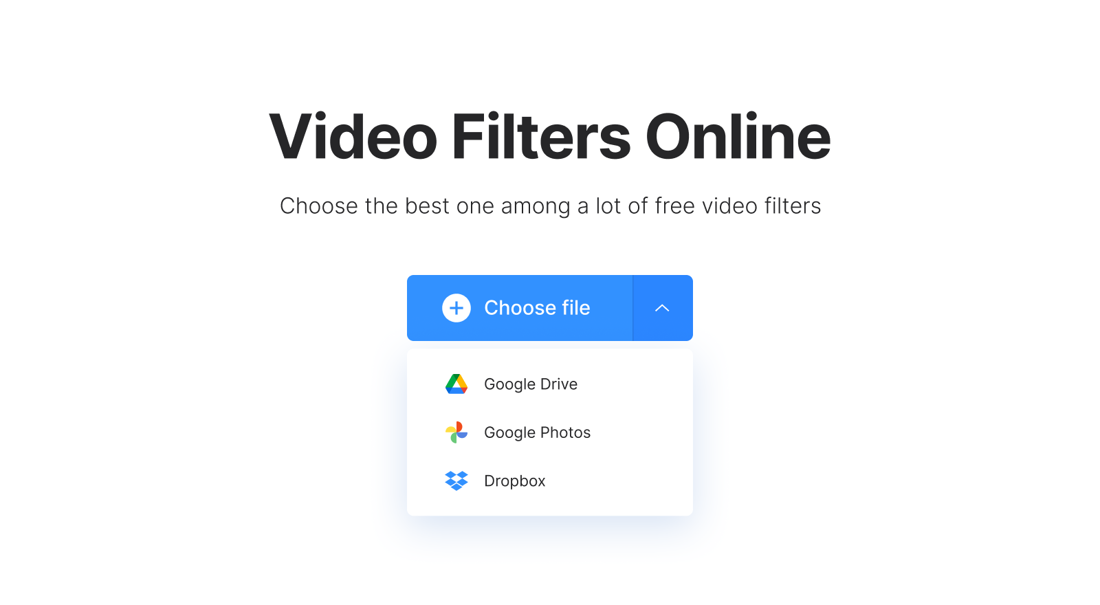 Кнопка Choose file в инструменте Video Filters Clideo