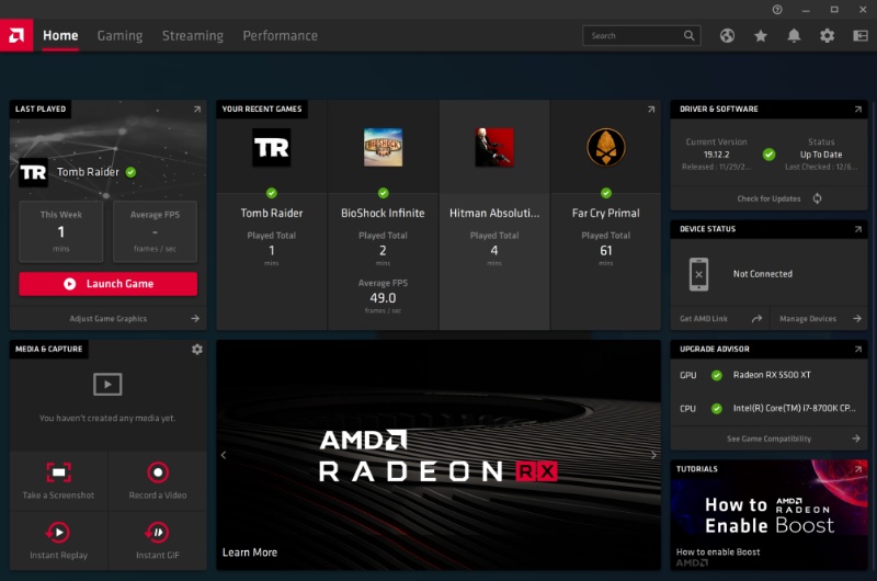 Панель Media and Capture в AMD Radeon Software