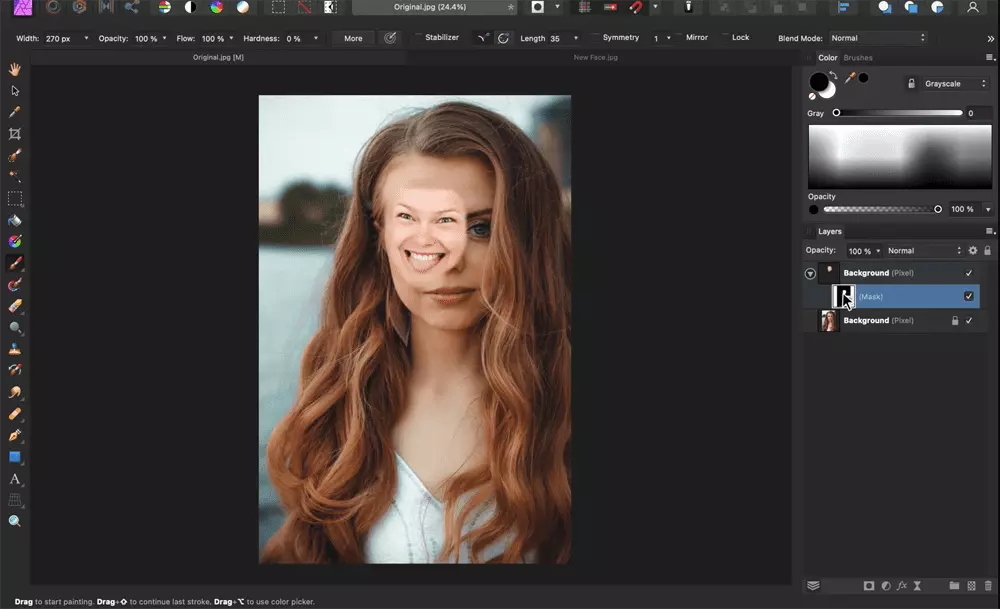 Панель слоёв Affinity Photo при ручном фотомонтаже лица