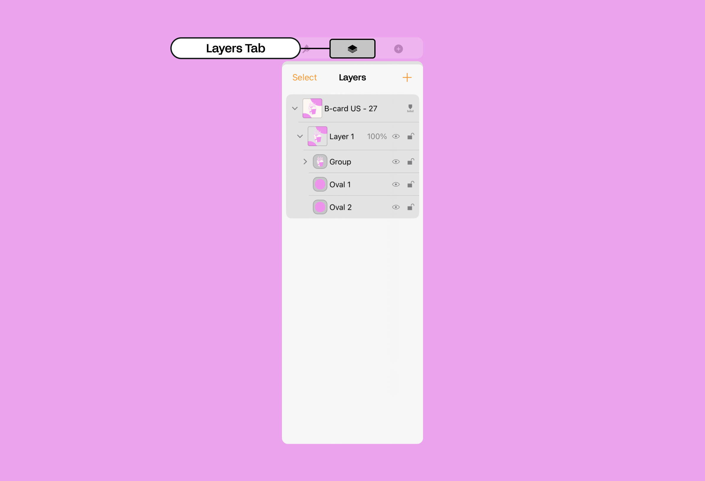Layers Tab в Linearity Curve: слой, группа и отдельные объекты документа