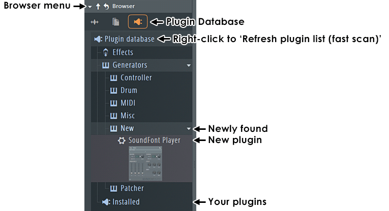 Новый VST-плагин в Plugin database FL Studio после сканирования