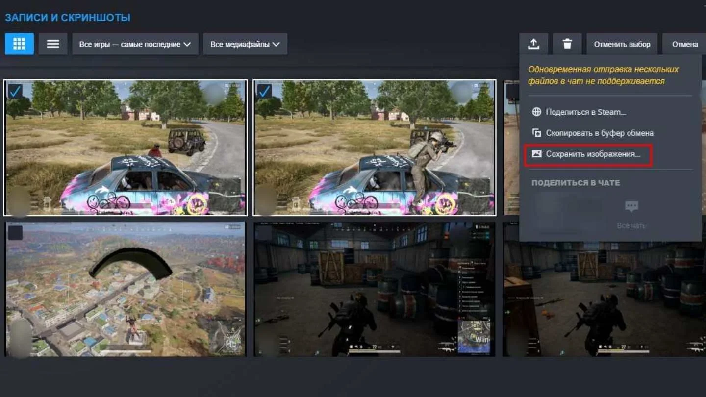 Загрузка выбранного снимка через Steam