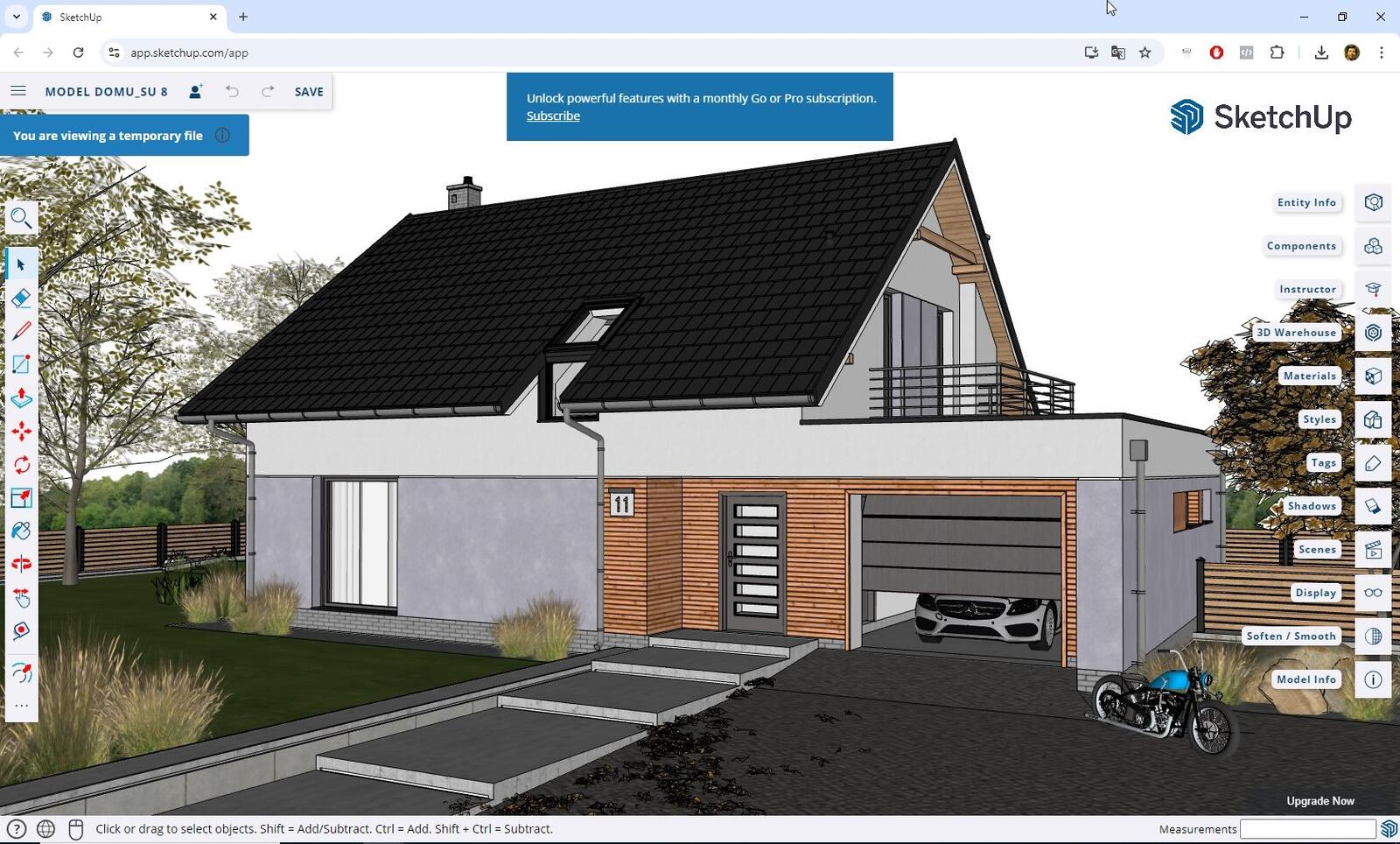 SketchUp for Web: трехмерная модель частного дома в браузерном интерфейсе