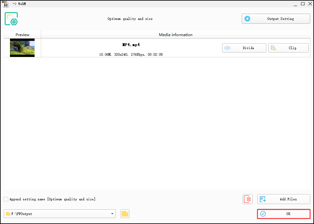 Выбор формата WebM в Format Factory