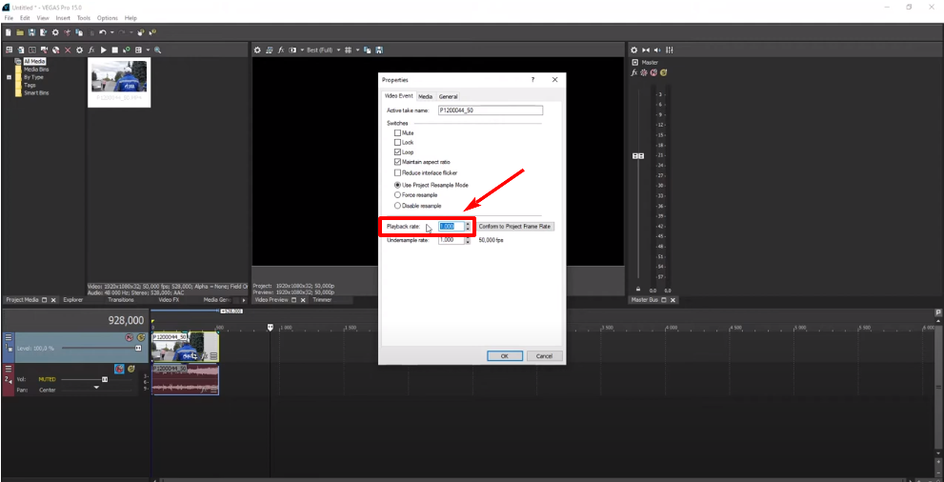 Параметры скорости события в VEGAS Pro