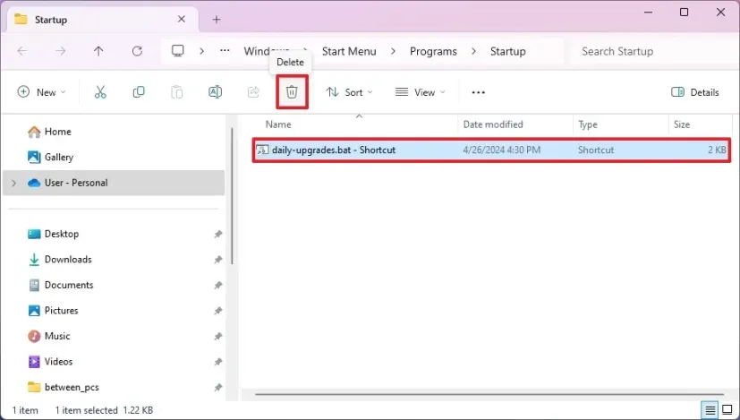 Папка Startup в Проводнике Windows 11