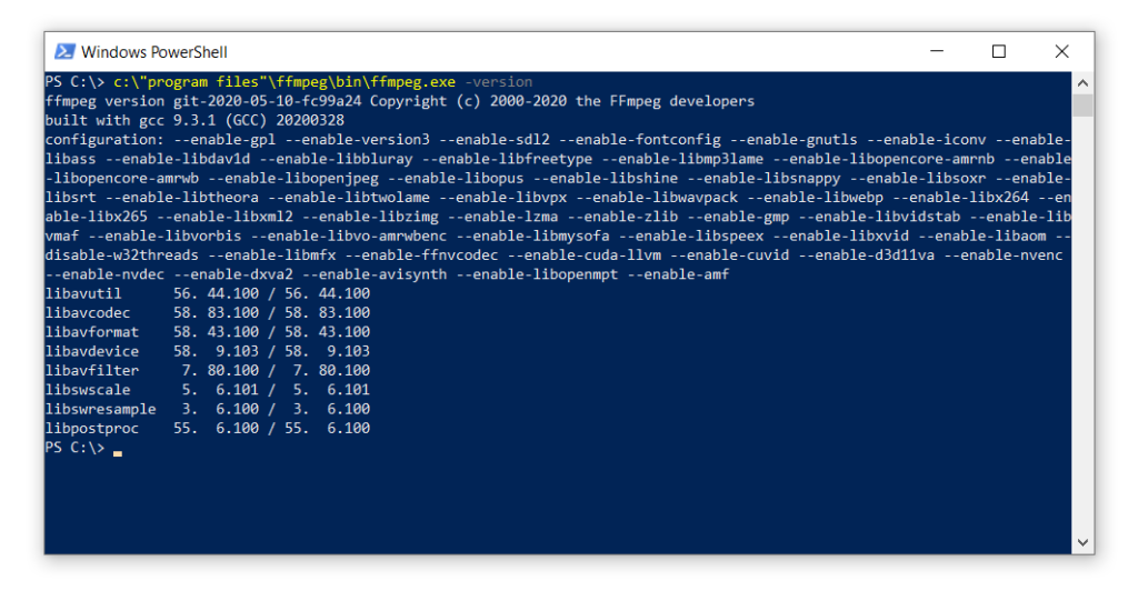 Работа FFmpeg в командной строке PowerShell