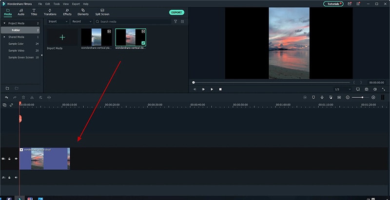 Клип на временной шкале Filmora