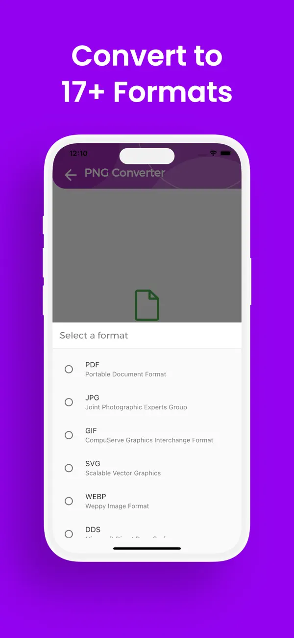Интерфейс приложения «Конвертер PNG» на iPhone — экран 3