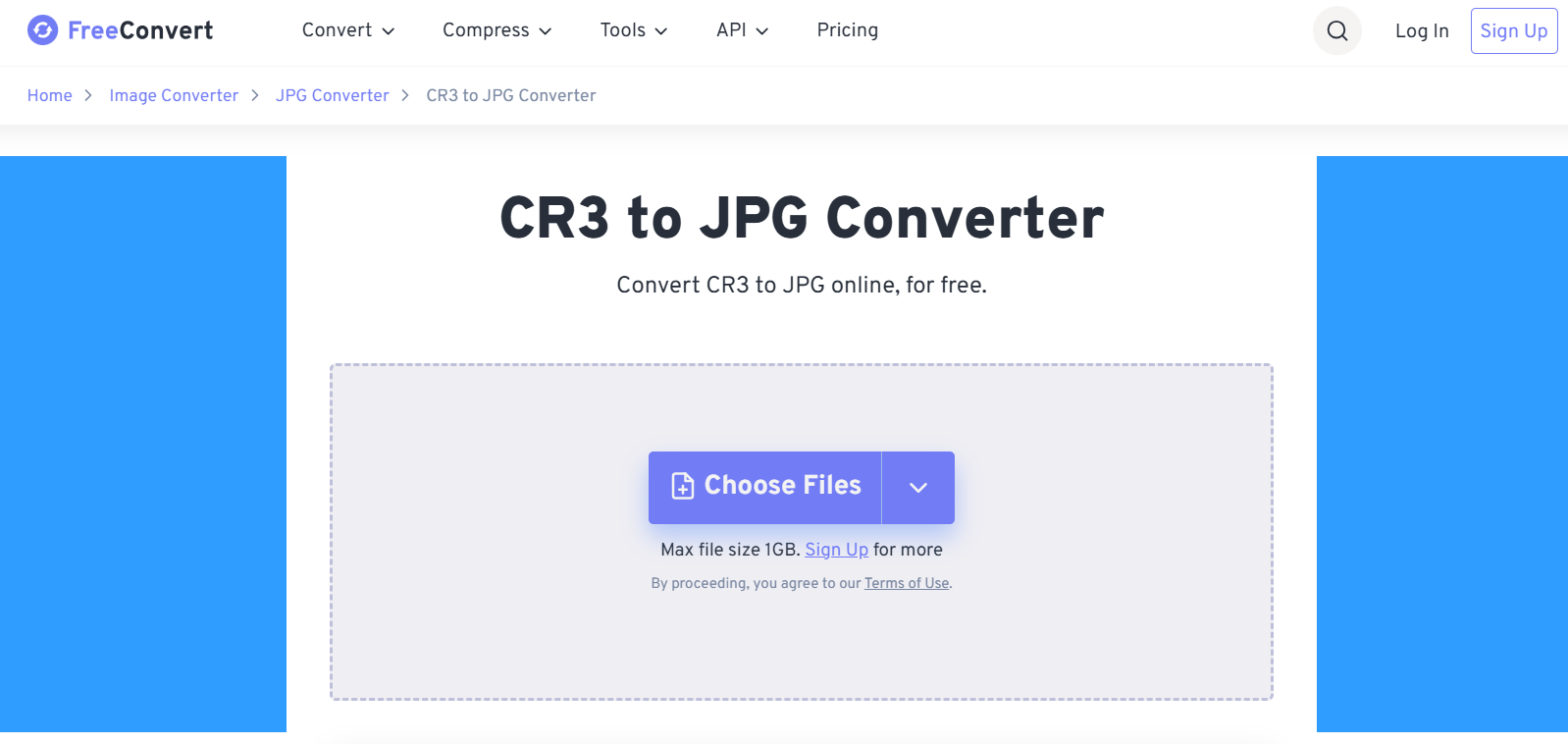 Страница конвертера CR3 в JPG FreeConvert