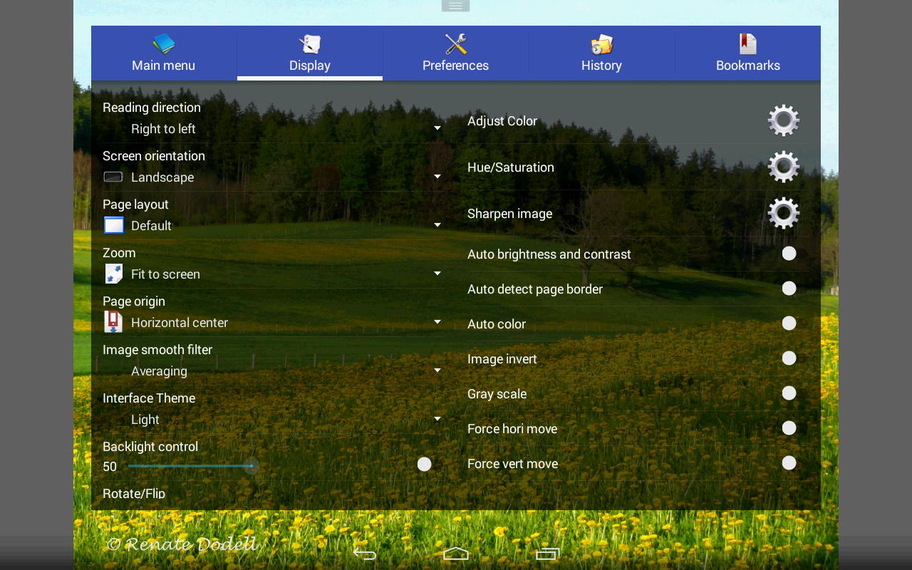 Настройки Display в Perfect Viewer на Android