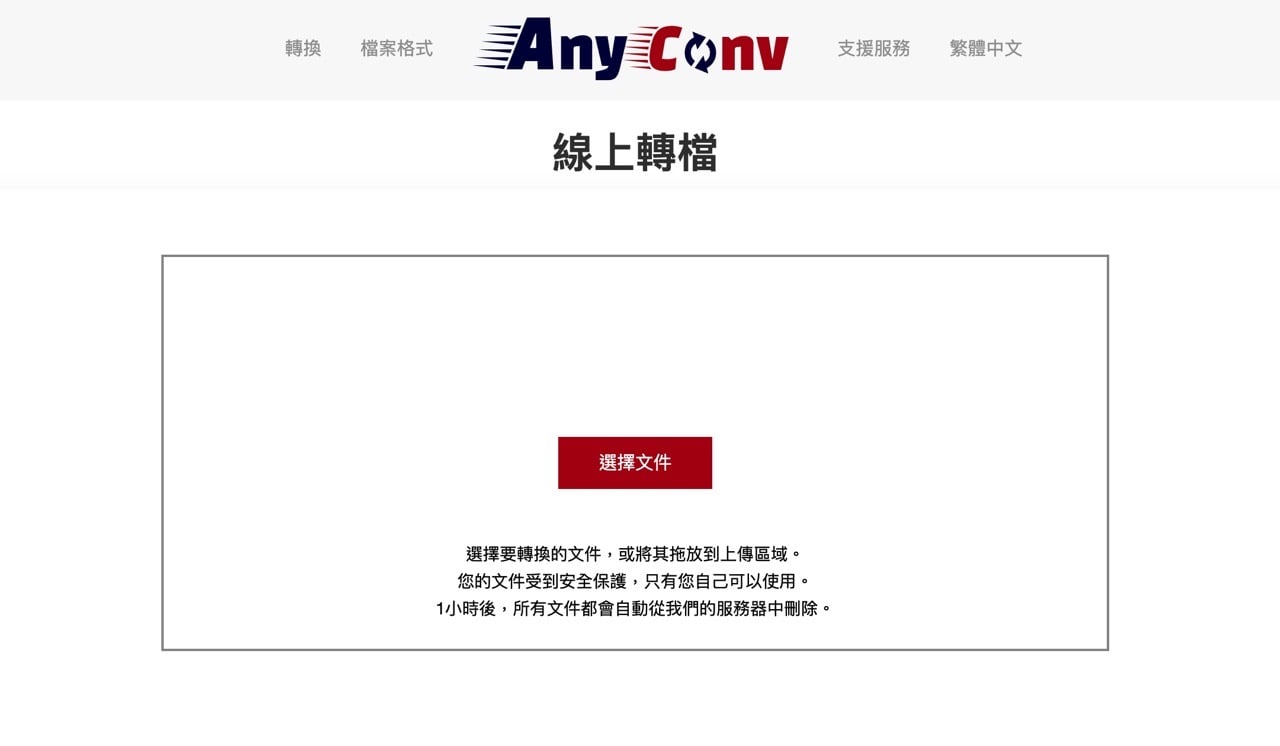 Интерфейс AnyConv с областью выбора файла