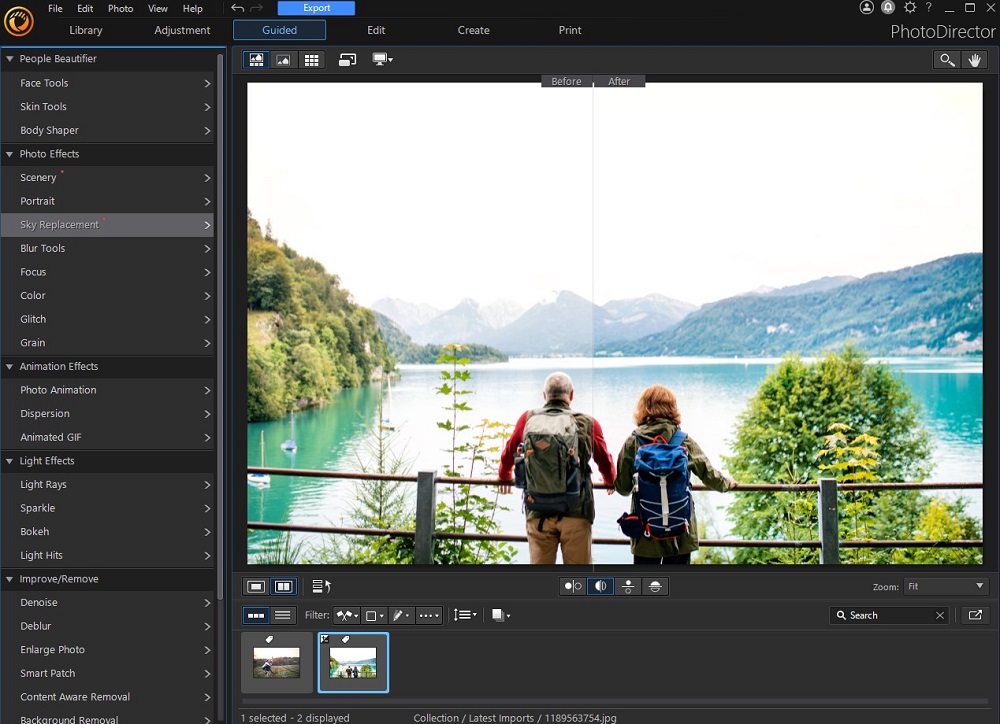 Раздел Sky Replacement в модуле Guided программы PhotoDirector