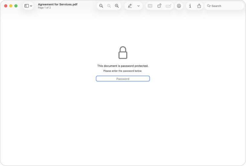 Preview на macOS: экран запроса пароля для защищённого PDF
