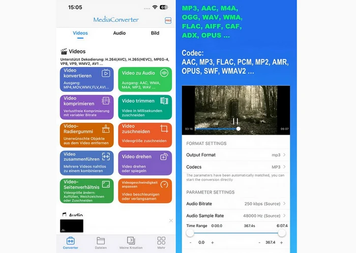 Media Converter on iPhone: video conversion and format settings