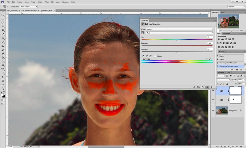 Локальная коррекция кожи кистью по маске в Photoshop