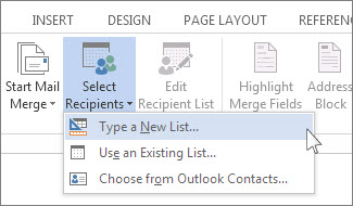 Команда Select Recipients в Microsoft Word для подключения списка получателей