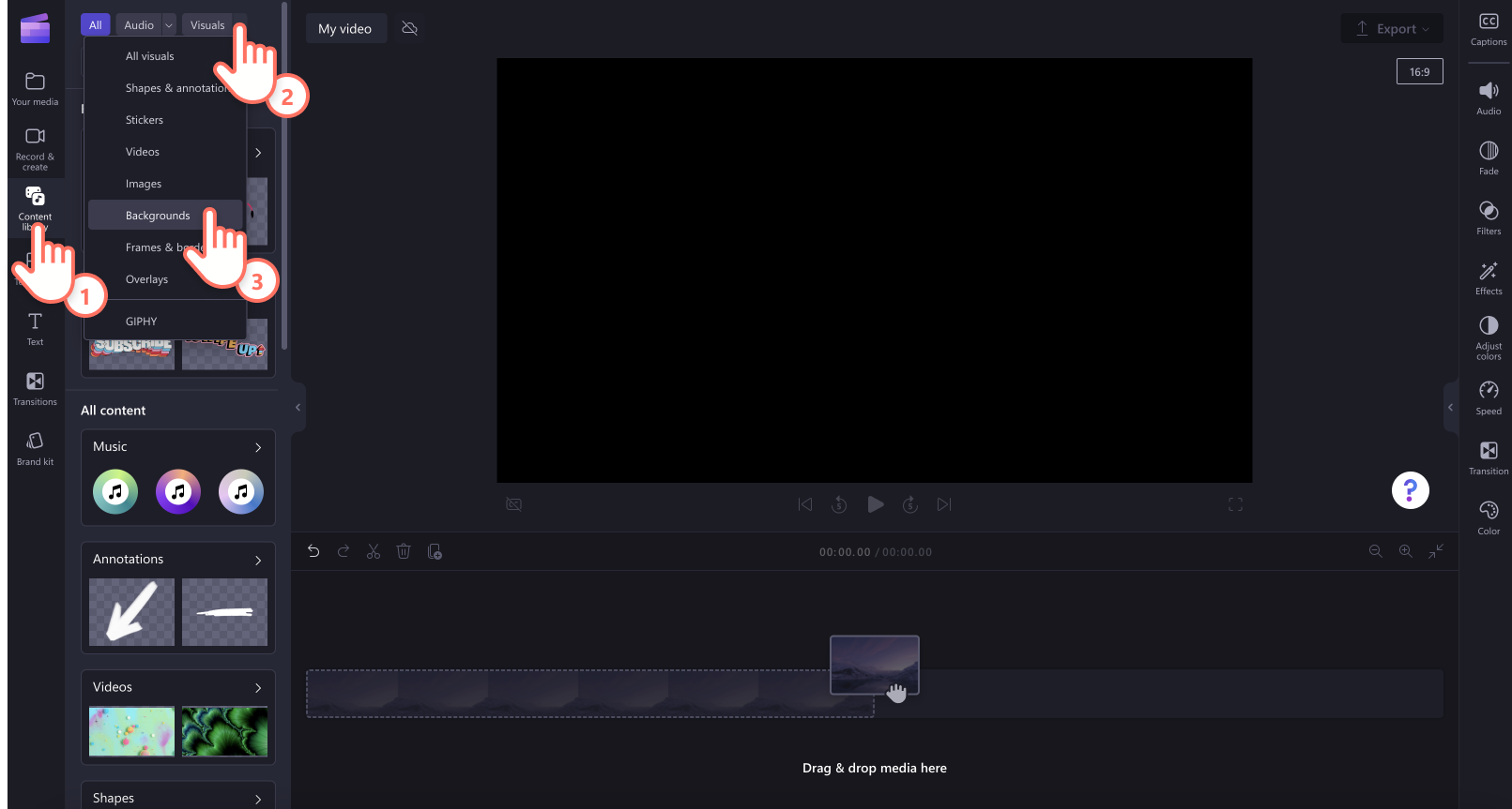 Clipchamp: начало сборки видеоколлажа