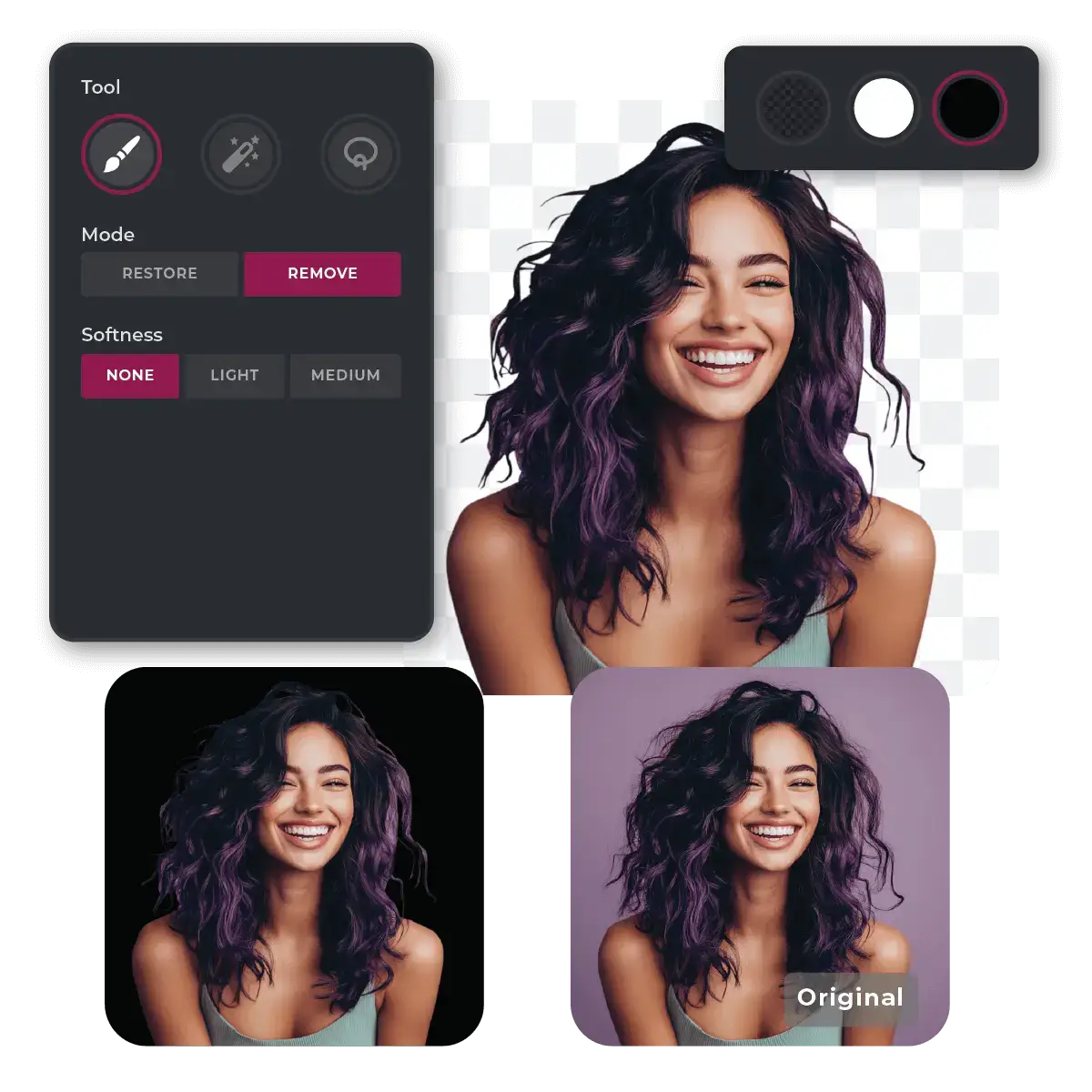 Pixlr: Fine Tune после удаления фона с режимами Restore и Remove