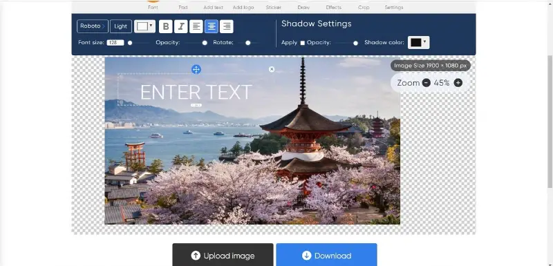 Интерфейс Text2Photo при добавлении текста