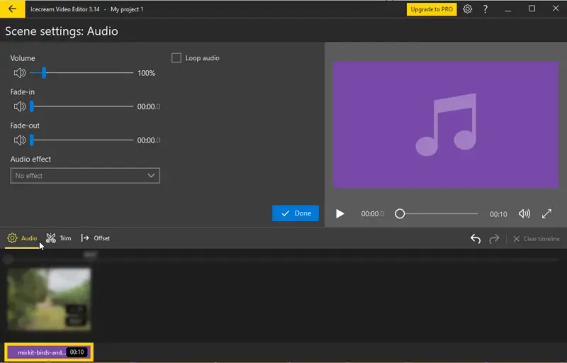 Добавление аудио в Icecream Video Editor