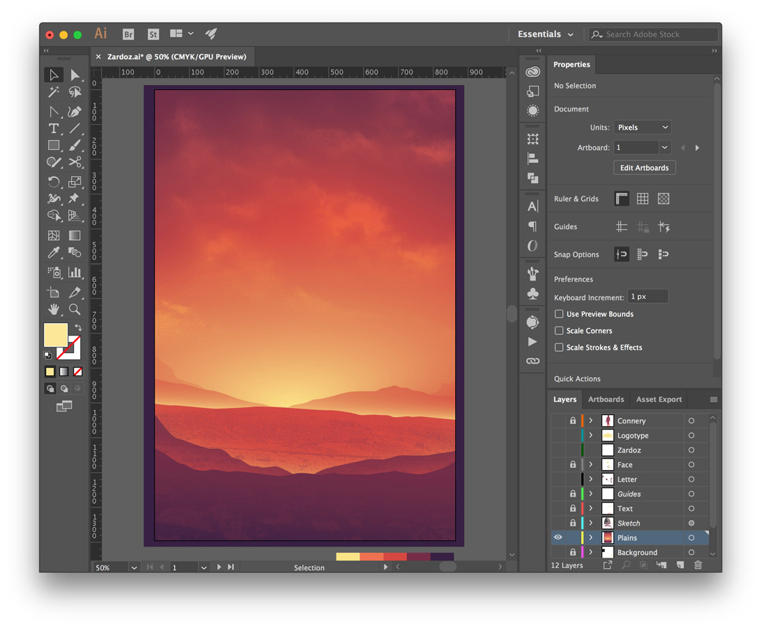 Рабочее пространство Adobe Illustrator с панелями Layers и Artboards