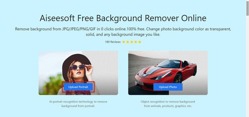 Загрузка портрета в Aiseesoft Free Background Remover Online