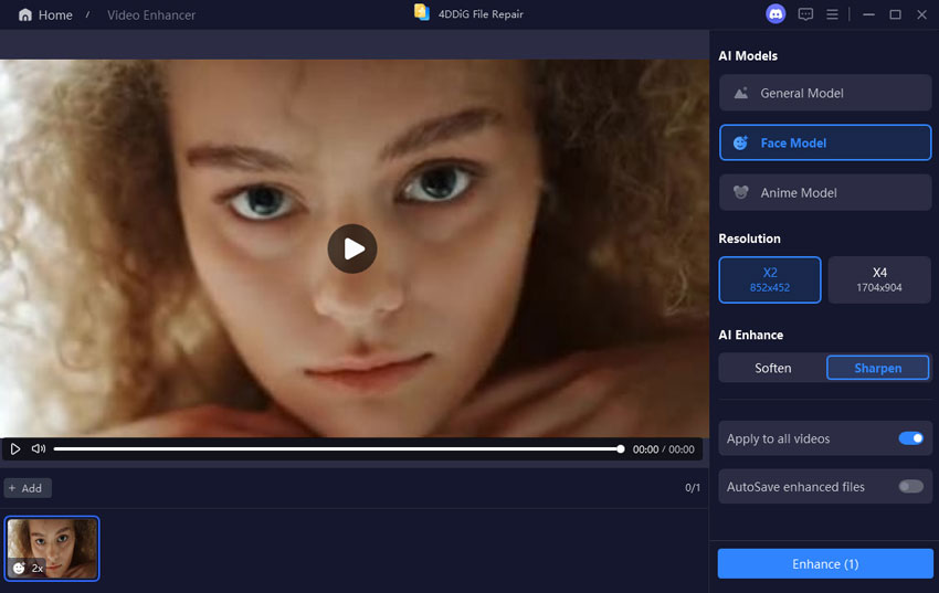 Выбор AI Model и разрешения в 4DDiG Video Enhancer