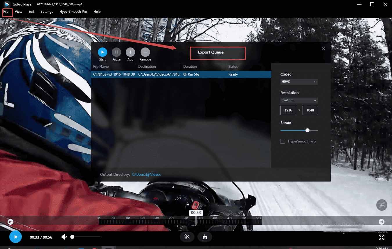 GoPro Player: Export Queue для вывода нескольких клипов