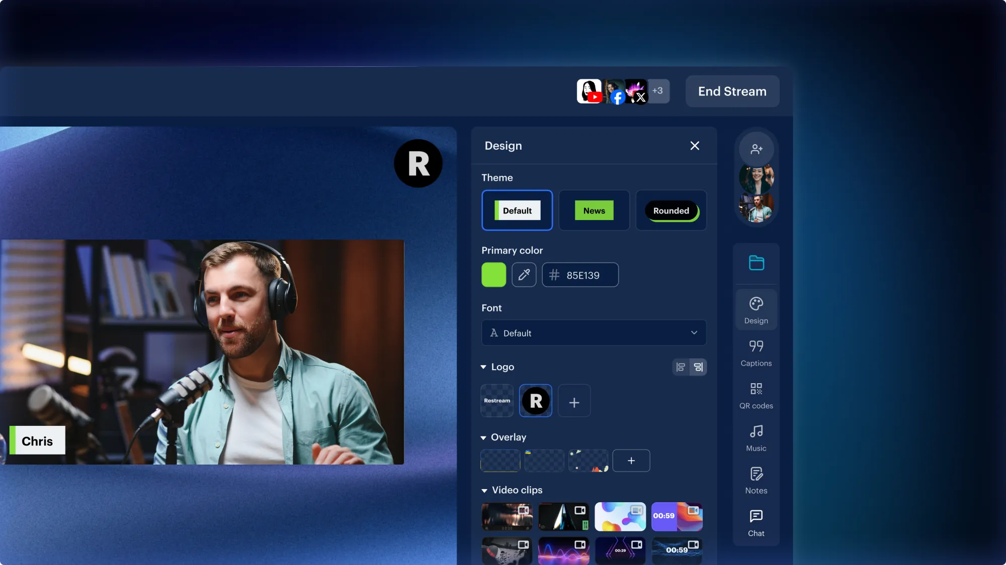 Настройка оформления в Restream Studio