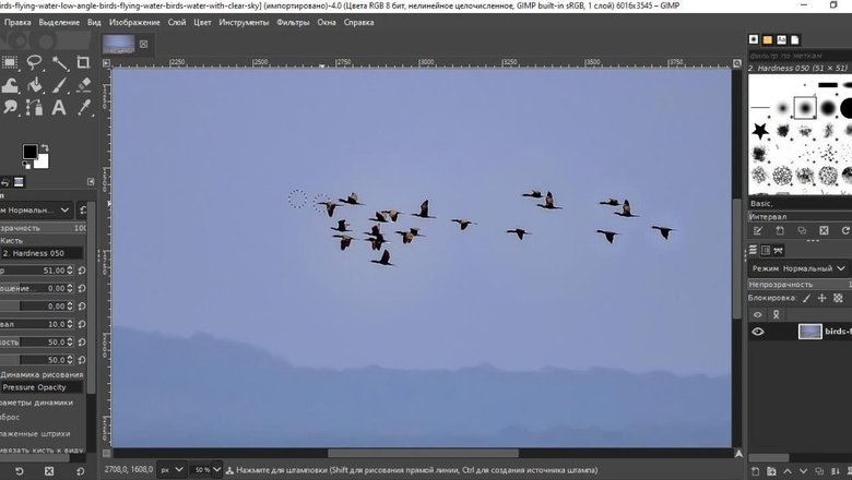 GIMP: процесс клонирования фона поверх объекта