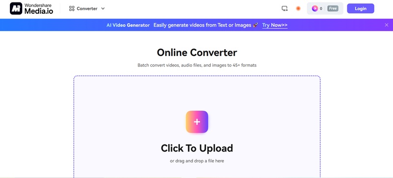 Интерфейс Media.io / Online UniConverter при конвертации MTS в MP4