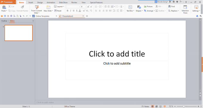 Пустой титульный слайд в WPS Presentation