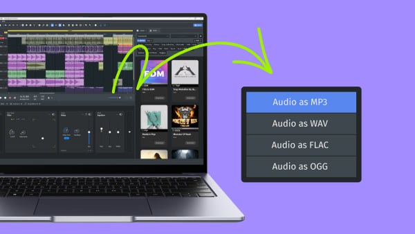 Экспорт аудио в MAGIX Music Maker с вариантами MP3, WAV, FLAC и OGG