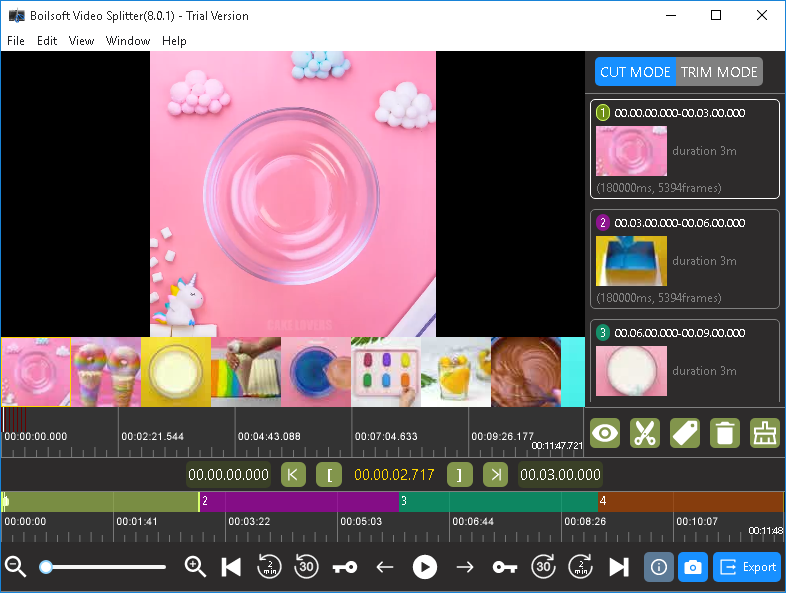 Разбиение видео на одинаковые по времени фрагменты в Boilsoft Video Splitter