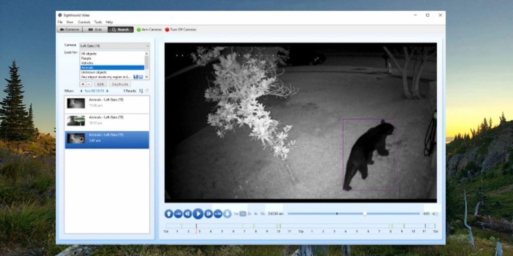 Интерфейс Sighthound Video с событиями камеры