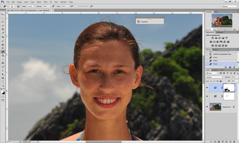 Результат уменьшения красноты на лице в Photoshop
