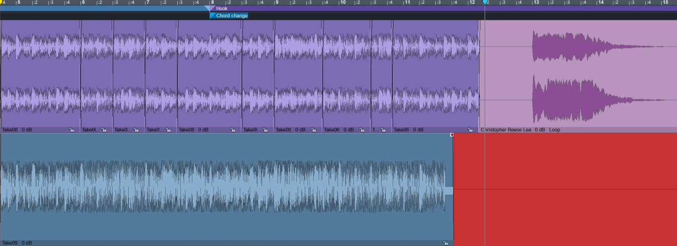 Интерфейс Music Studio семейства Samplitude с несколькими аудиодублями