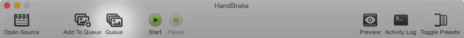 Кнопки Add To Queue, Queue и Start на панели HandBrake
