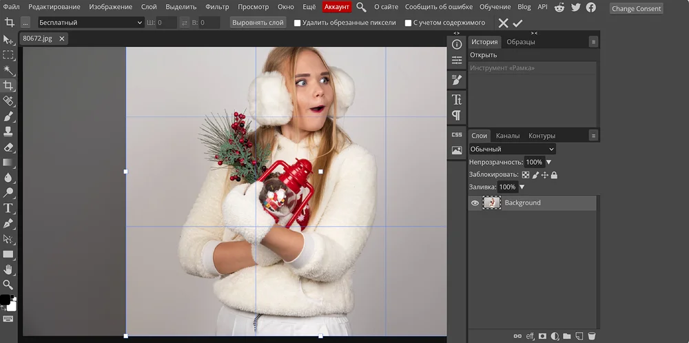 Crop Tool в браузерном редакторе Photopea