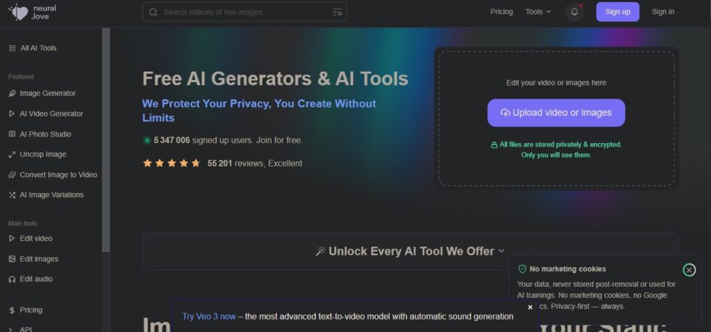 Интерфейс neural.love AI Video Enhancer