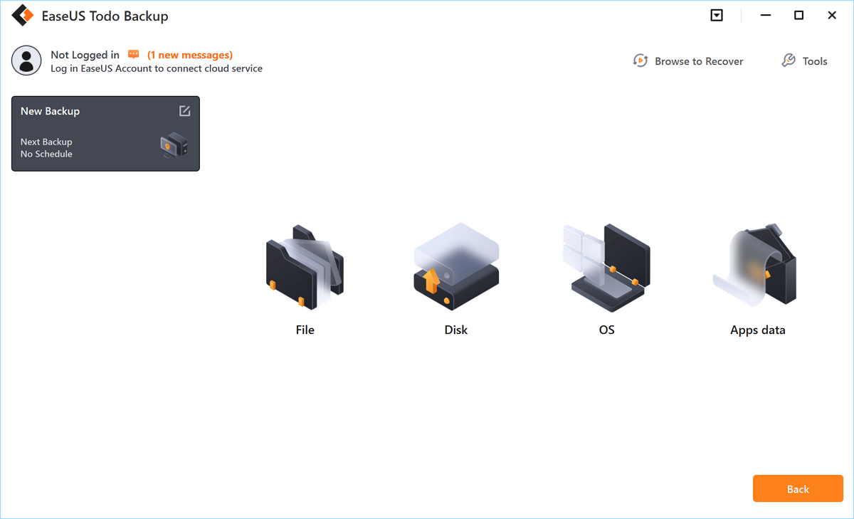 Выбор источника резервного копирования в EaseUS Todo Backup