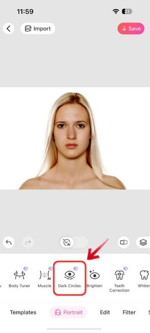 Инструмент Dark Circles в BeautyPlus