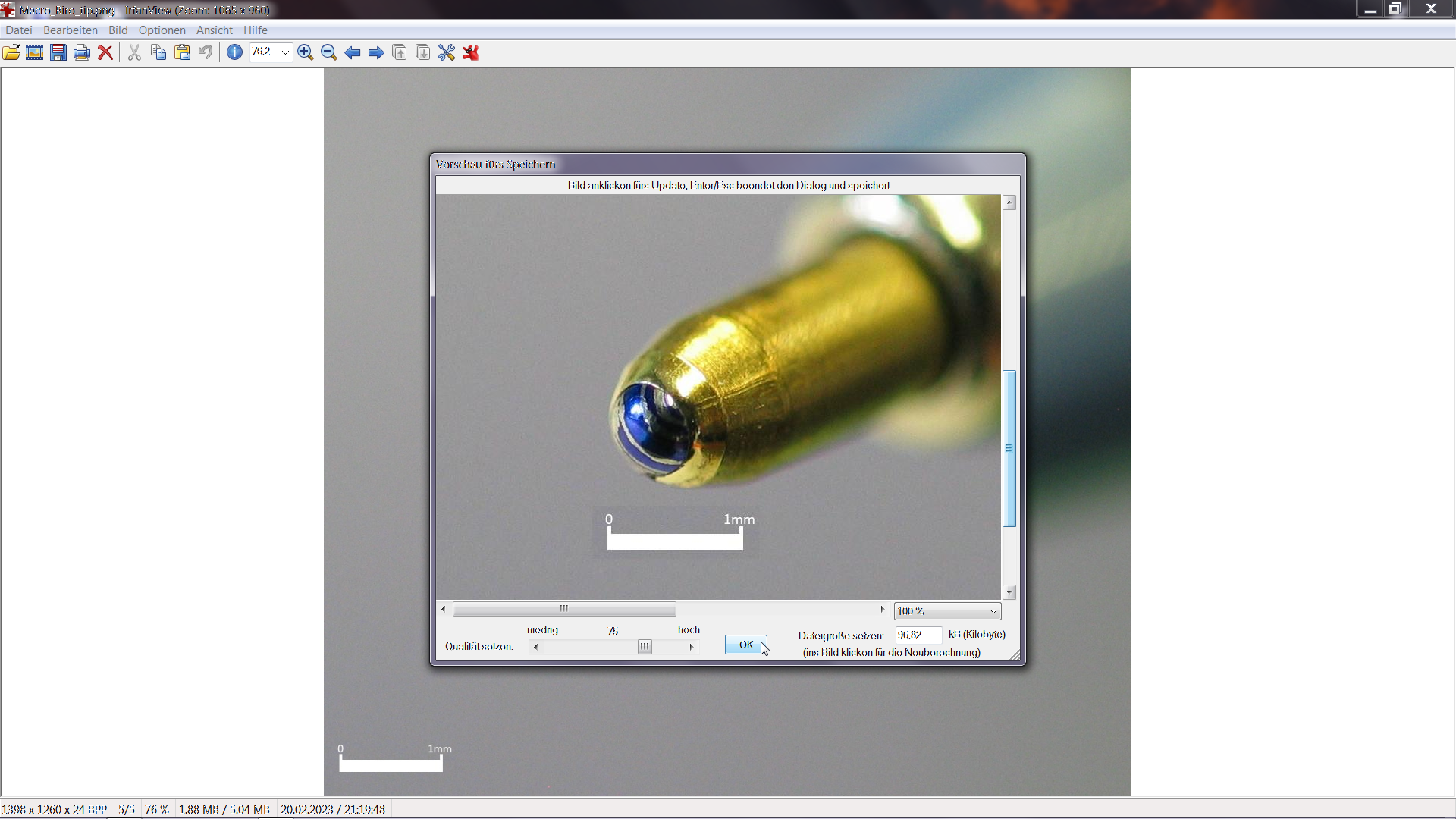 Предварительный просмотр качества JPEG в IrfanView на Windows 7