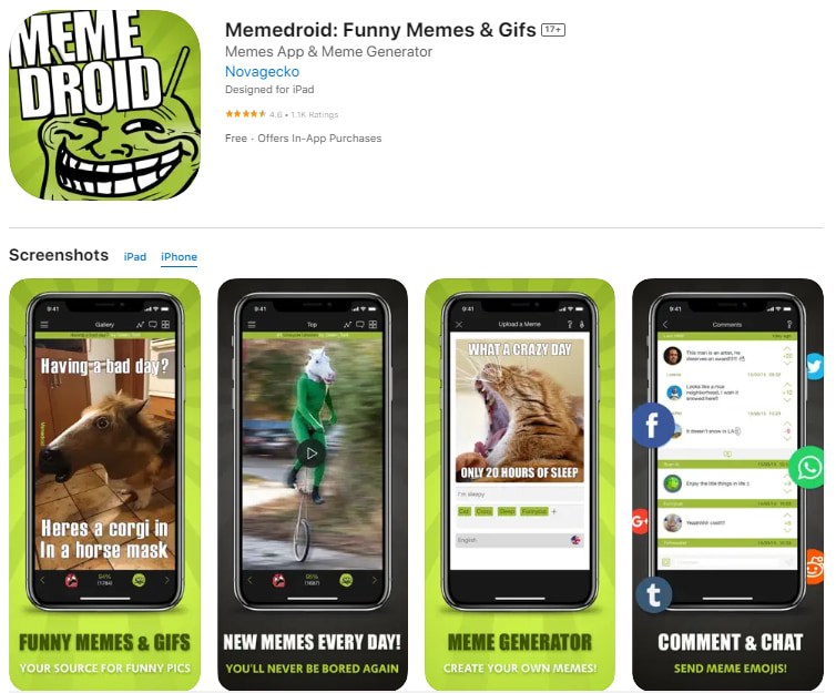 Интерфейс Memedroid и встроенного генератора